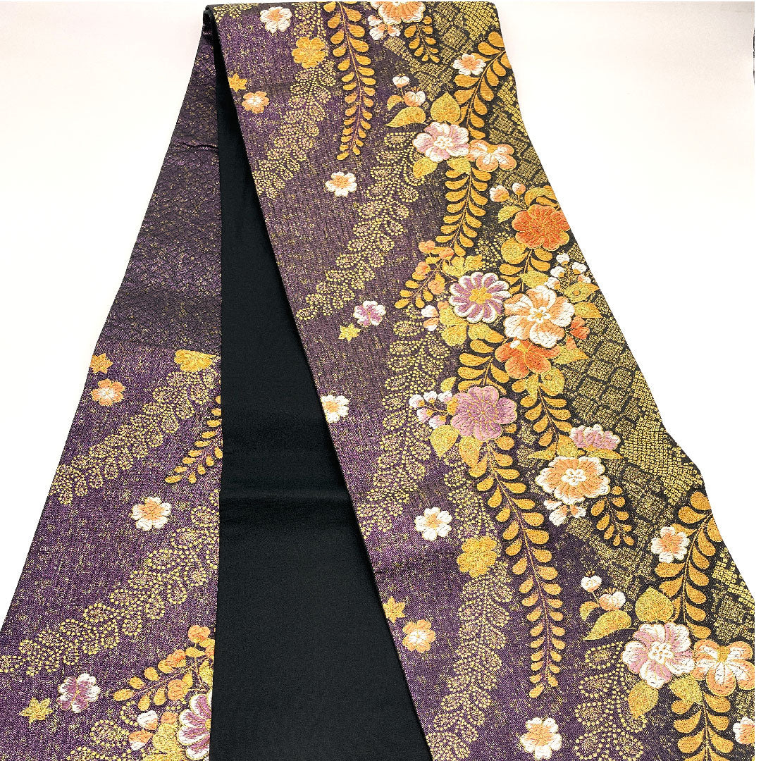 Tsujigahana Fukuro Obi for Furisode, Length 440cm, Pure Silk, S Rank, Six-way, Formal, Purple, 1123001442320