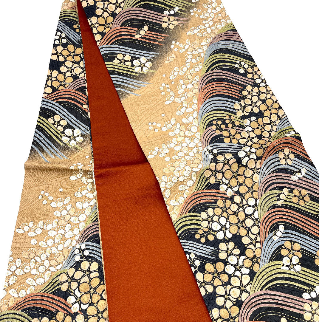 Fukuro Obi, Hosho, Plant-dyed, Fukure-ori, Length 442cm, Pure Silk, S-Rank, Full-length, Casual, Brown, 1123001552314
