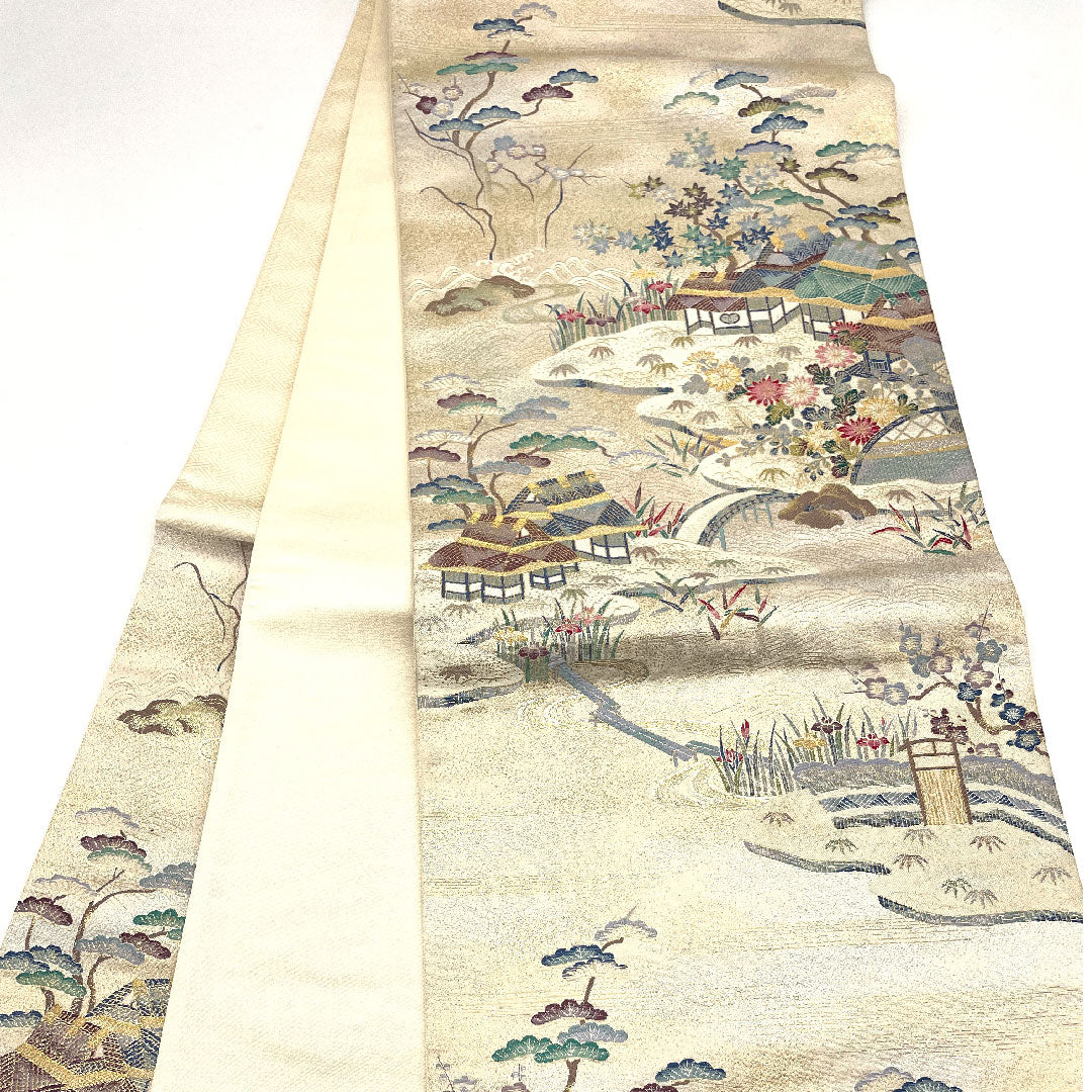 袋帯 茶屋辻 帯丈429cm 正絹 Sランク 六通 フォーマル 白系 1123002262311