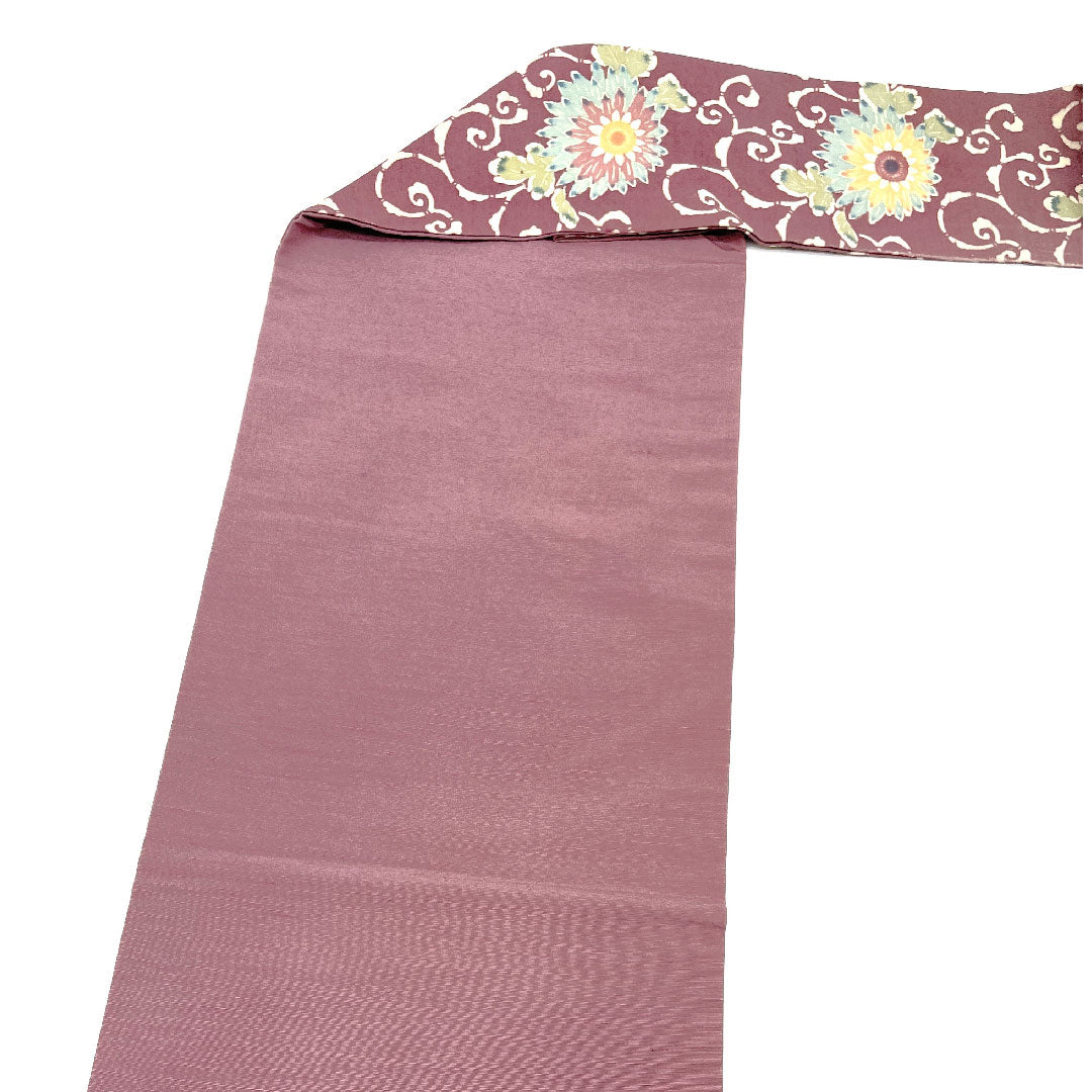 名古屋帯 唐草模様 花模様 帯丈359.5cm 正絹 Sランク 六通 カジュアル 紫系 1124000802320  名古屋仕立て