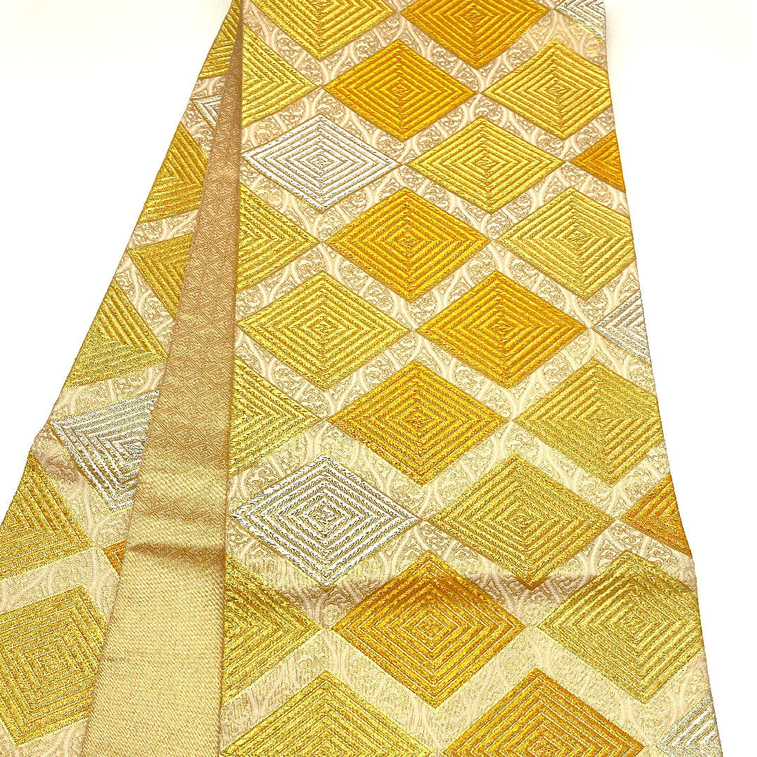 袋帯 菱 立涌 帯丈432cm 正絹 Sランク 六通 フォーマル 金系 1123002272321