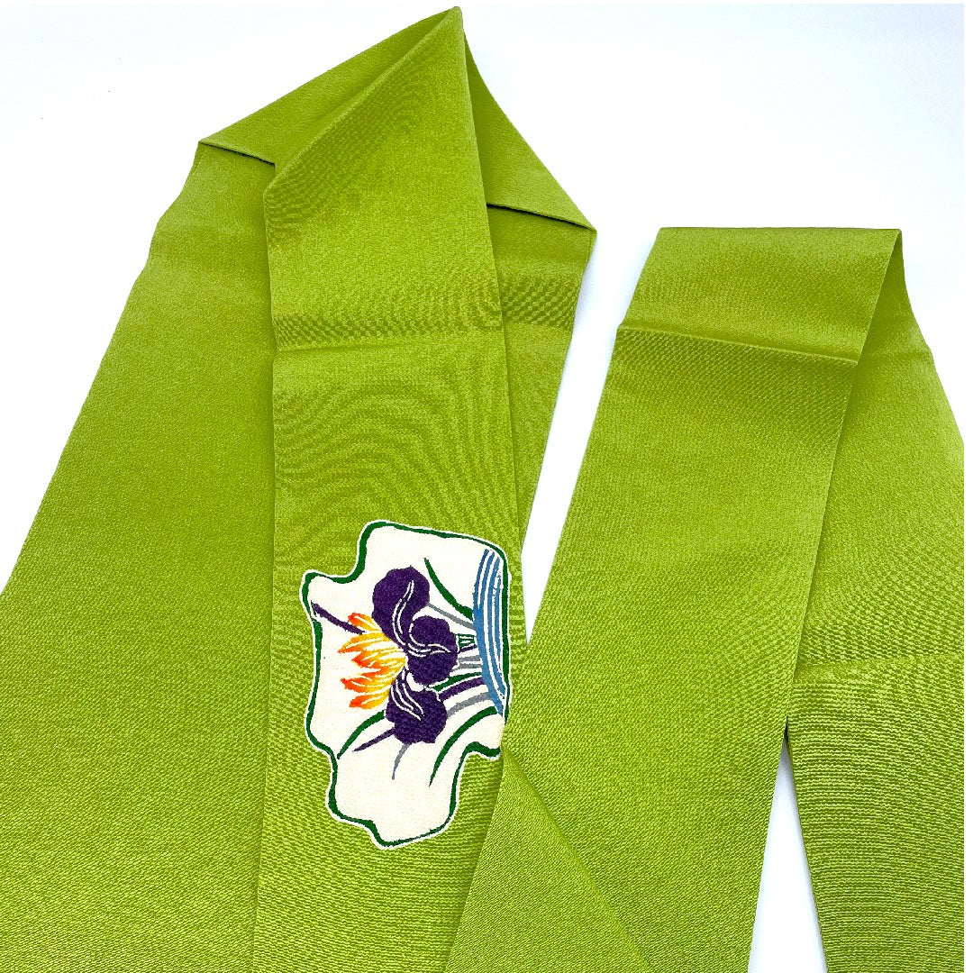 名古屋帯 縮緬地 荒波 菖蒲 帯丈372.5cm 正絹 Sランク ポイント柄 カジュアル 緑系 1124000262319  名古屋仕立て