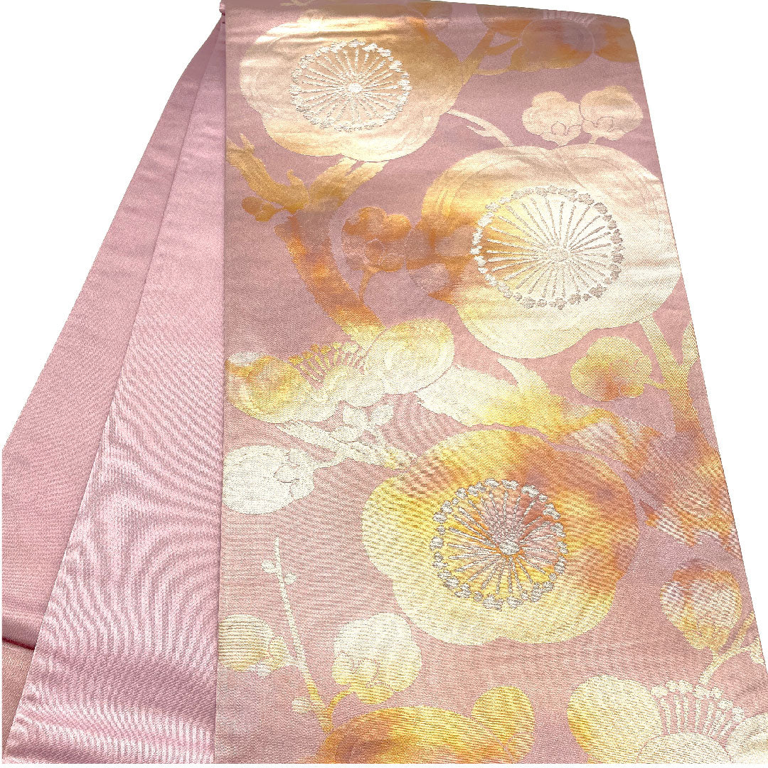 袋帯 梅 焼箔 帯丈429cm 正絹 Sランク 六通 セミフォーマル 紫系 1123002332320