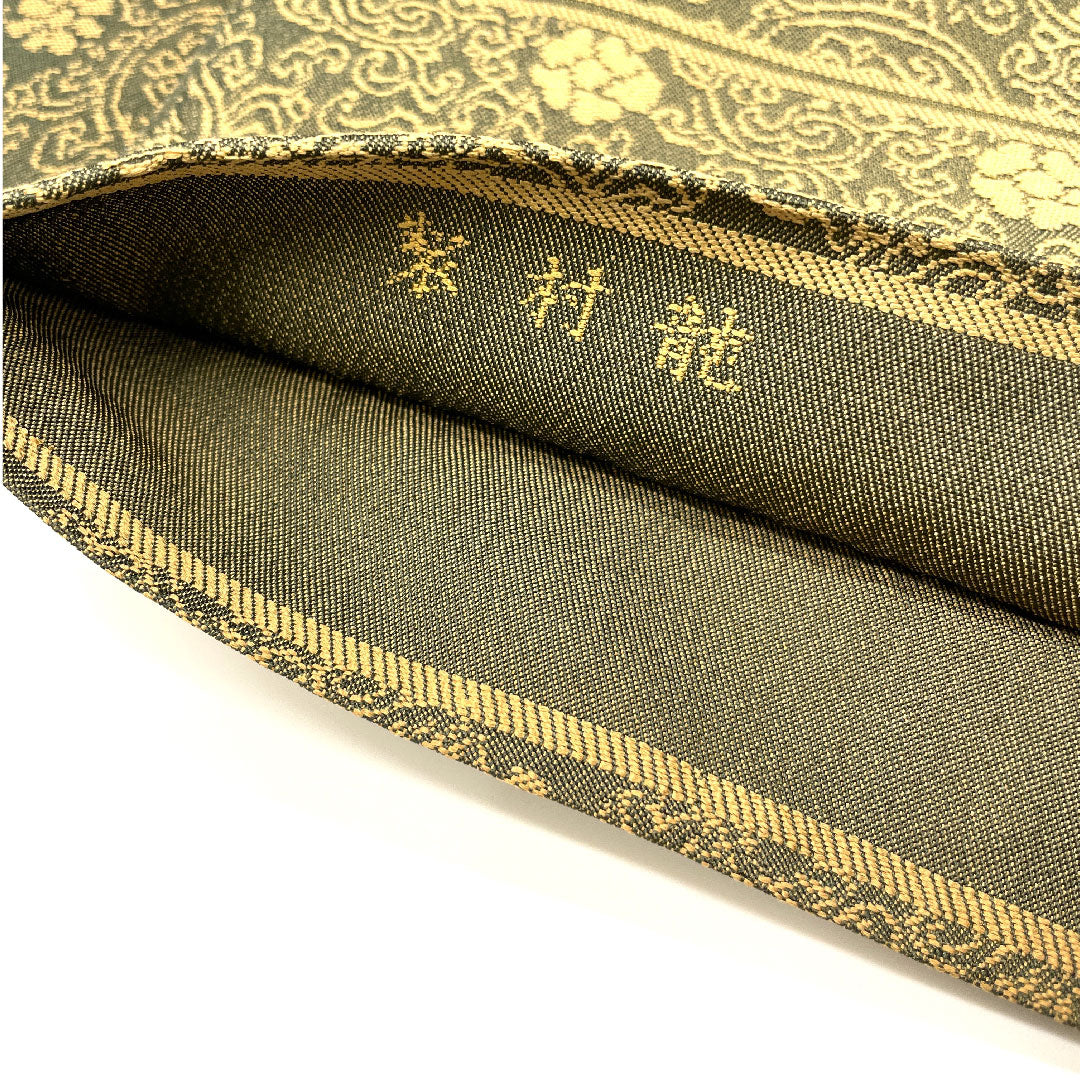 袋帯 龍村製 本袋 定家緞子 帯丈408cm 正絹 Sランク 全通 カジュアル 緑系 1123002282319