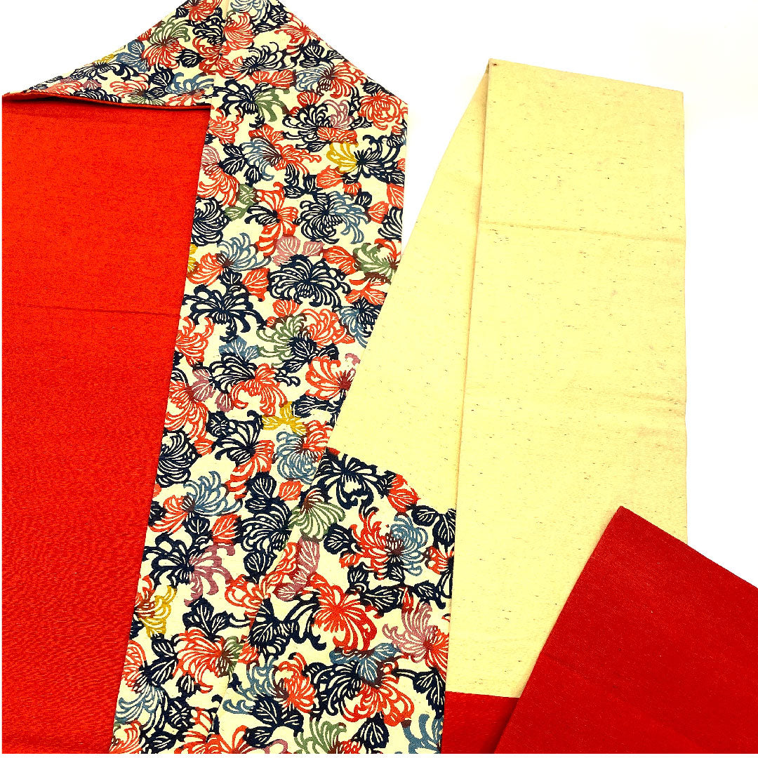 名古屋帯 紬 菊 京紅型 帯丈351cm 正絹 Aランク 六通 カジュアル 白系 1124000922311  名古屋仕立て