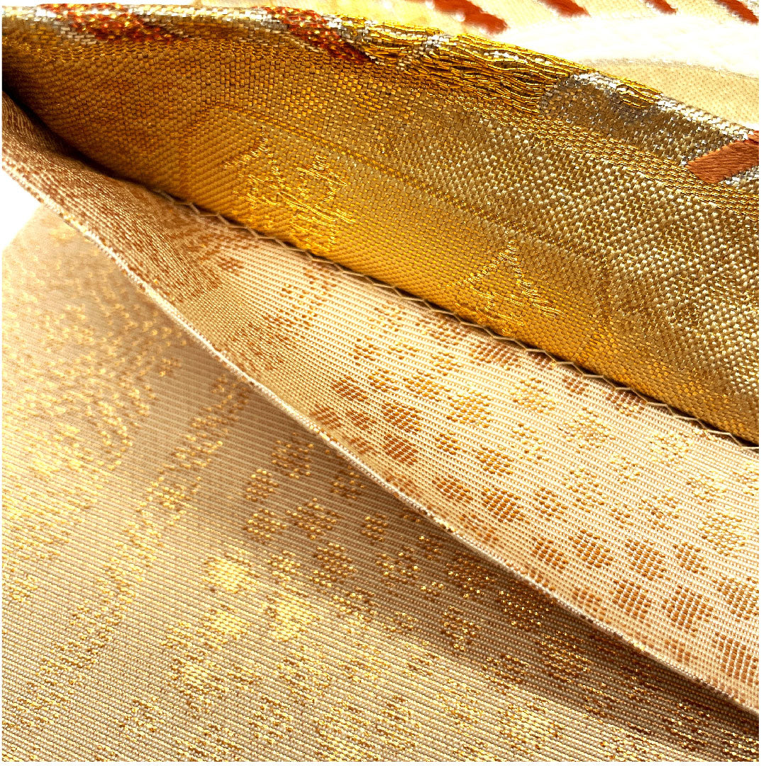 袋帯 波模様 カラフル 帯丈434cm 正絹 Sランク 六通 フォーマル 金系 1123001742321