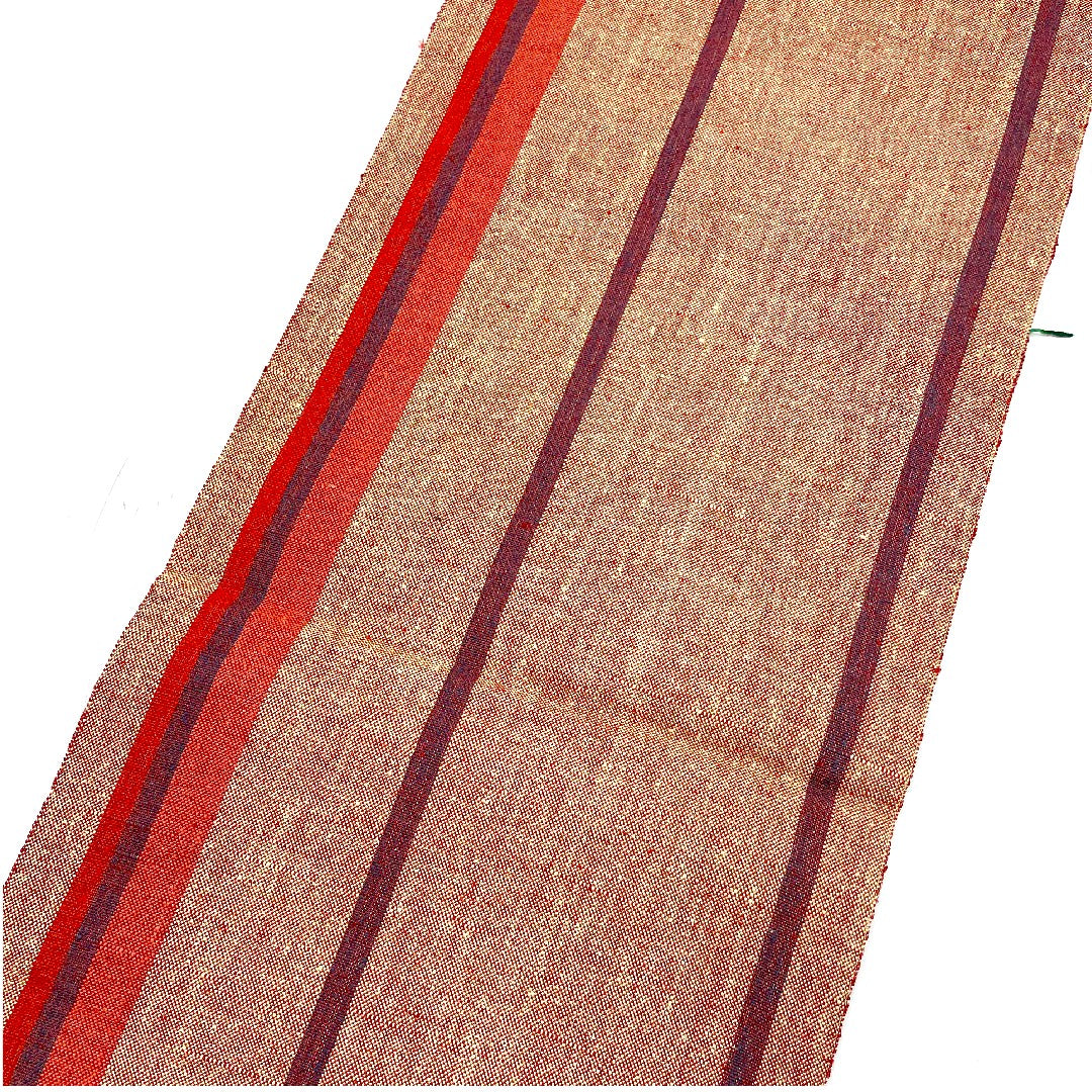 名古屋帯 よろけ横段 縞模様 帯丈354cm 正絹 Sランク 全通 カジュアル 朱系 1124000182316  名古屋仕立て