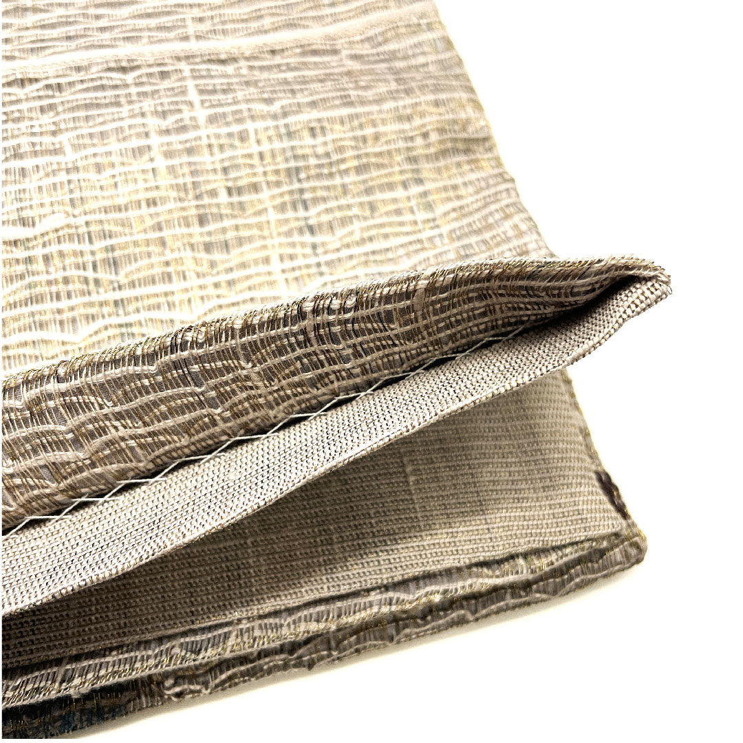 袋帯 すくい織り 幾何学模様 単衣 帯丈453cm 正絹 Sランク ポイント柄 カジュアル グレー系 1123001852422