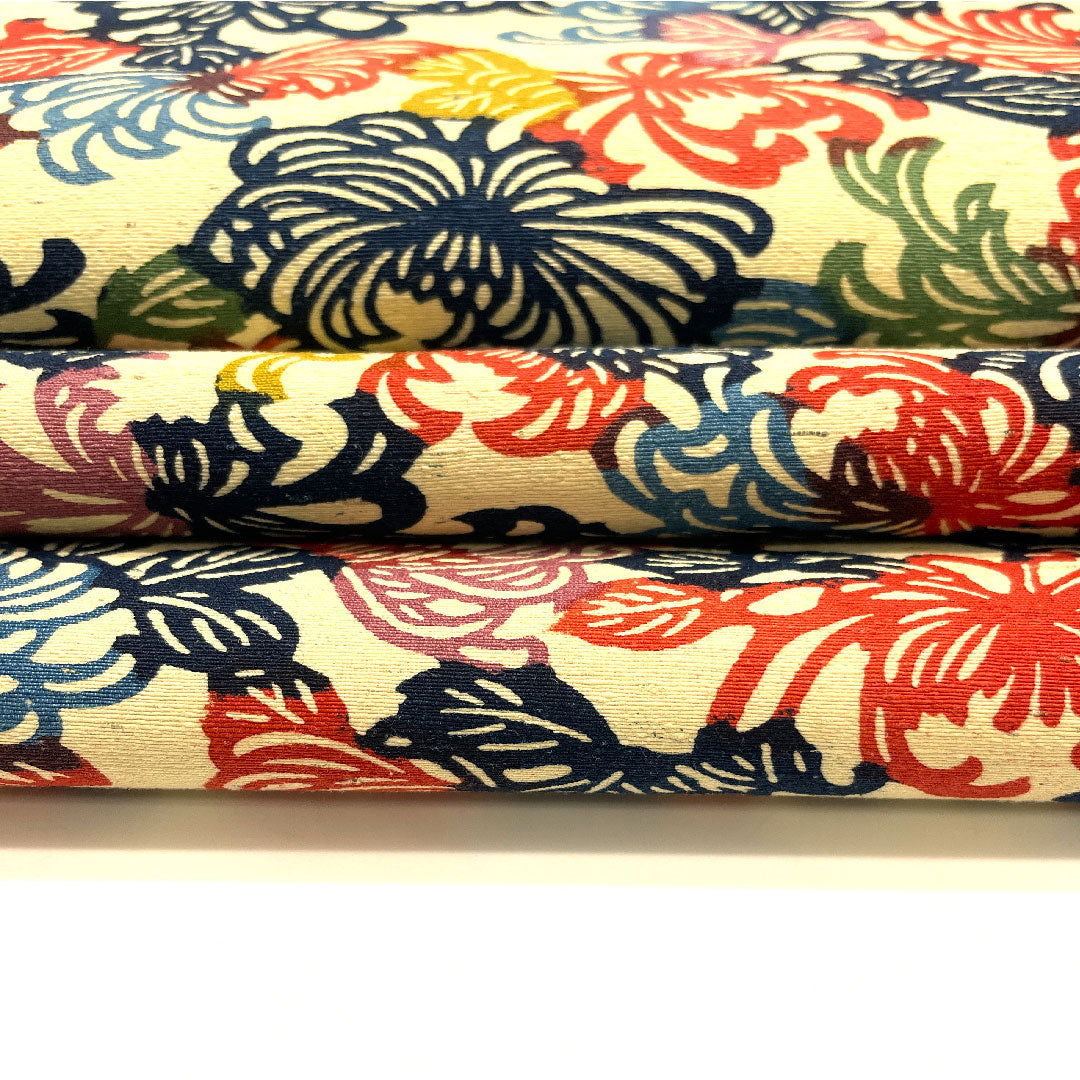 名古屋帯 紬 菊 京紅型 帯丈351cm 正絹 Aランク 六通 カジュアル 白系 1124000922311  名古屋仕立て
