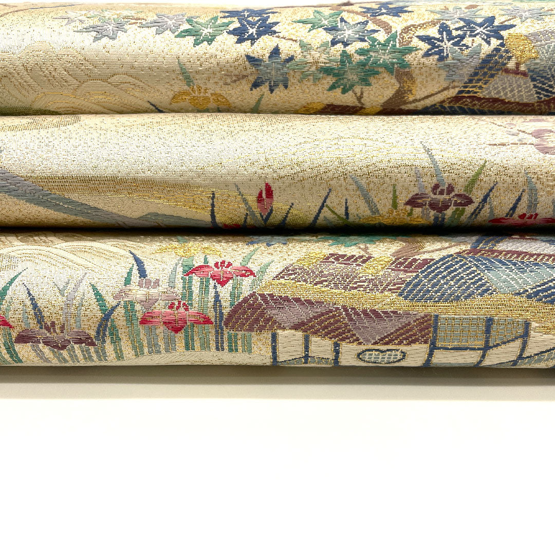 袋帯 茶屋辻 帯丈429cm 正絹 Sランク 六通 フォーマル 白系 1123002262311