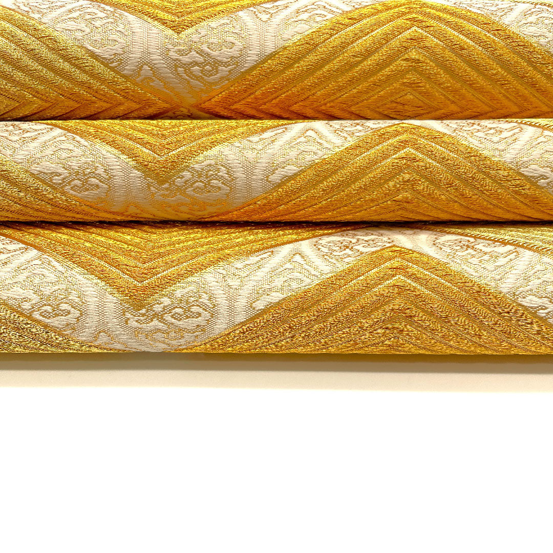 袋帯 菱 立涌 帯丈432cm 正絹 Sランク 六通 フォーマル 金系 1123002272321