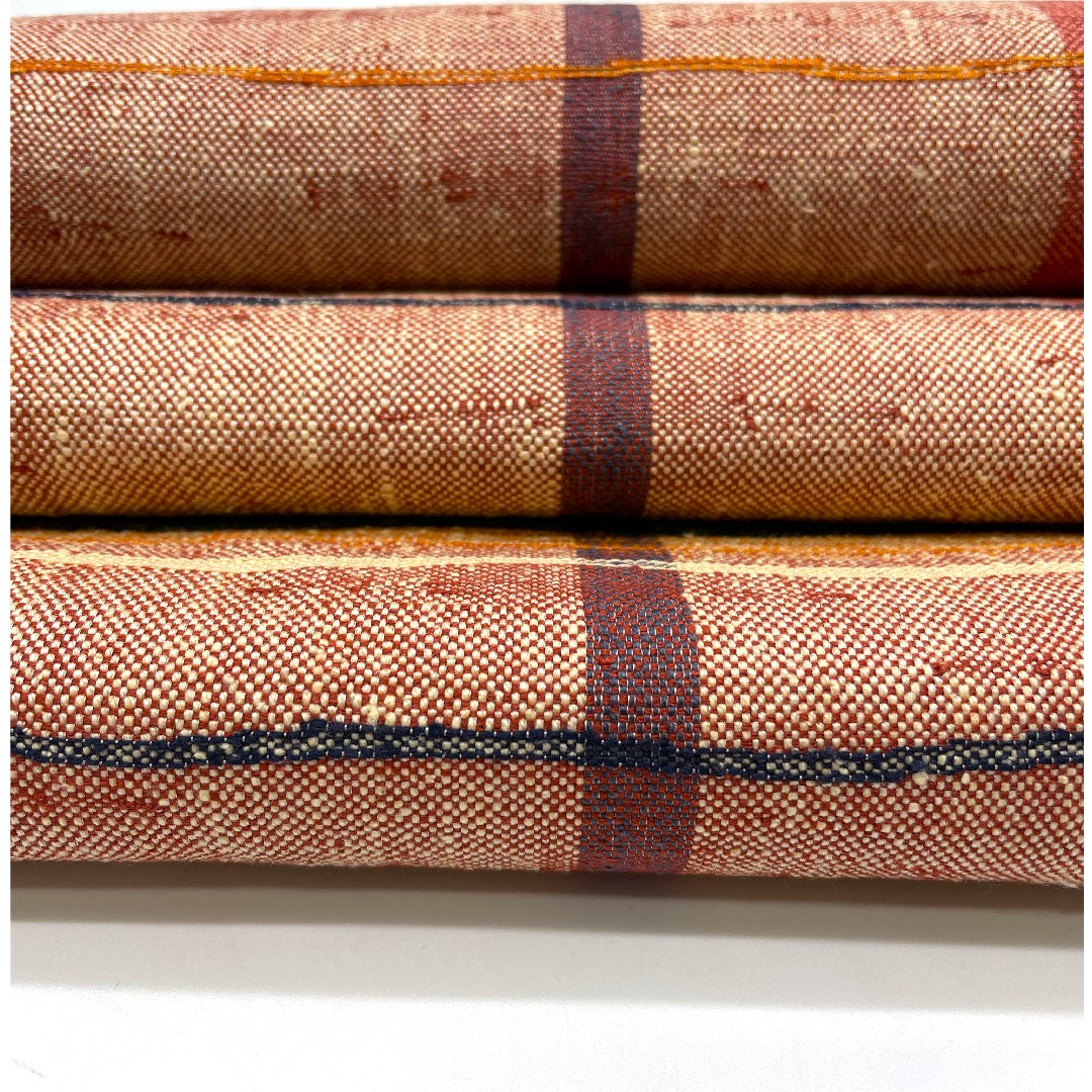 名古屋帯 よろけ横段 縞模様 帯丈354cm 正絹 Sランク 全通 カジュアル 朱系 1124000182316  名古屋仕立て