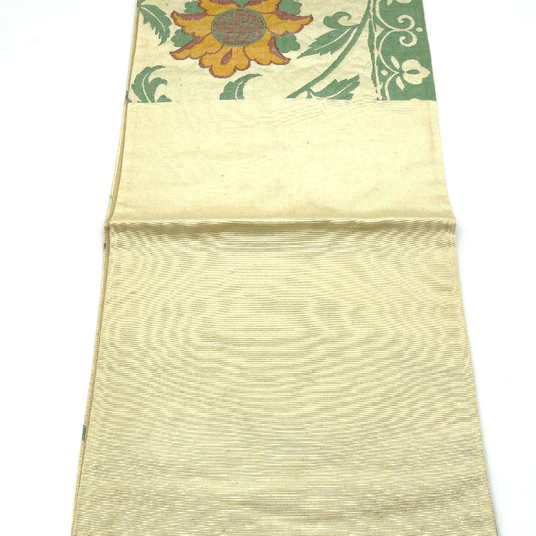 （未仕立）袋帯 単衣 唐花模様 帯丈412cm 正絹 Sランク 六通 カジュアル クリーム系 1123003272315