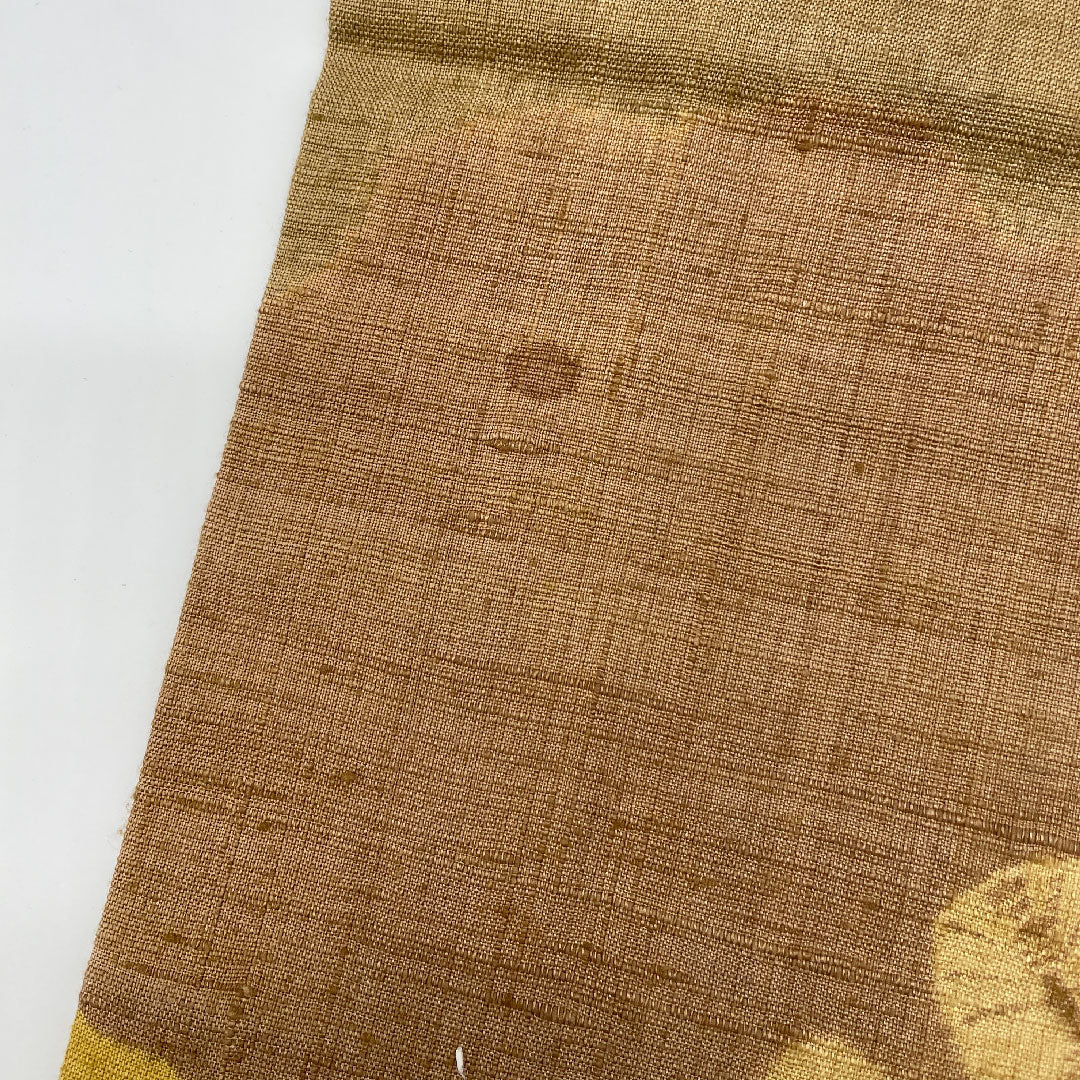 名古屋帯 生紬 雪輪 草葉模様 帯丈373cm 正絹 Sランク 六通 カジュアル 茶系 1124000322314  名古屋仕立て