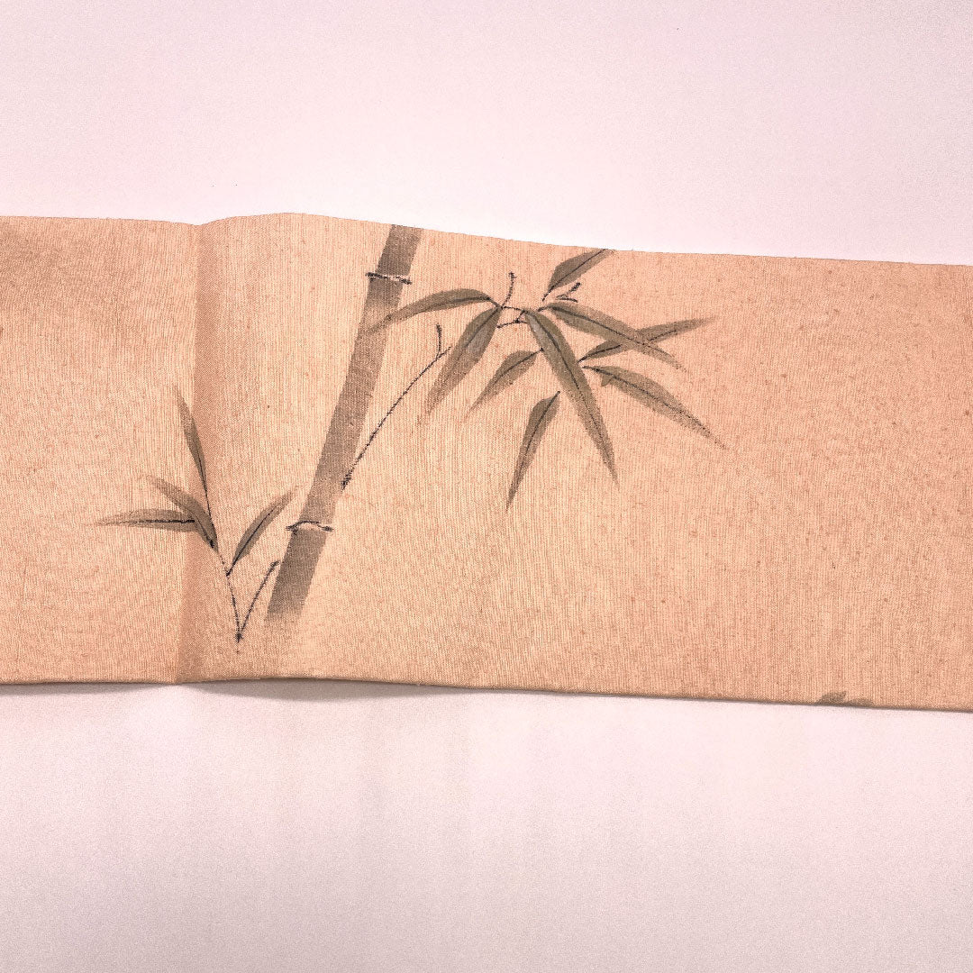 名古屋帯 証紙つき 本場結城紬 手書き 草花笹竹 帯丈376cm 正絹 Sランク ポイント柄 カジュアル 朱系 1124000412316  名古屋仕立て