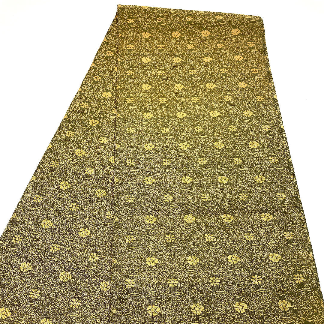 袋帯 龍村製 本袋 定家緞子 帯丈408cm 正絹 Sランク 全通 カジュアル 緑系 1123002282319