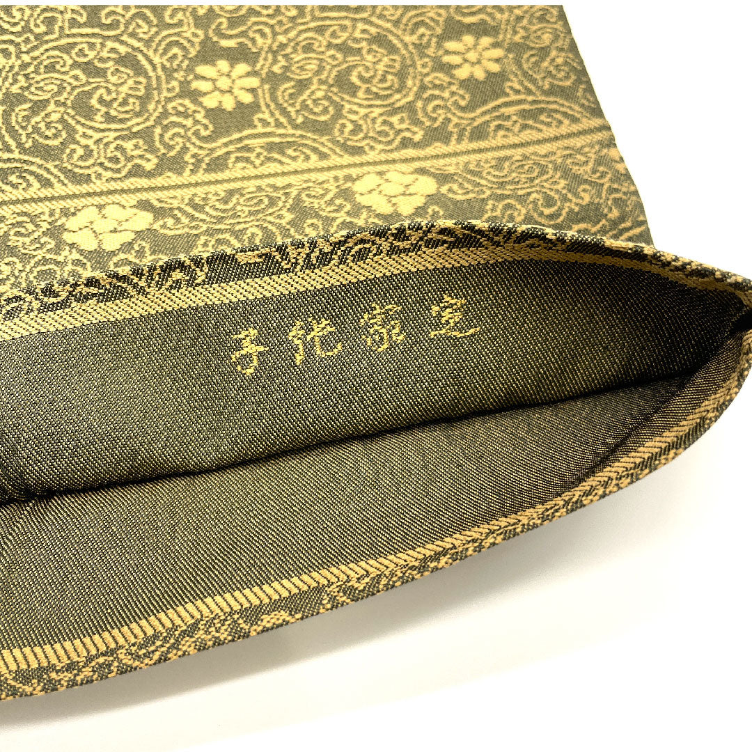 袋帯 龍村製 本袋 定家緞子 帯丈408cm 正絹 Sランク 全通 カジュアル 緑系 1123002282319