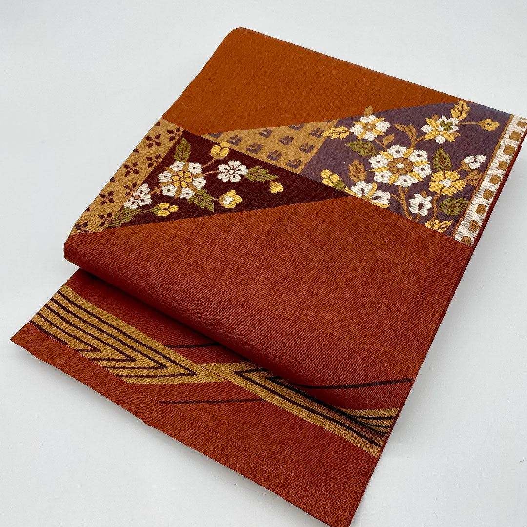 Fukuro Obi, Diagonal Cut, Length 432cm, Pure Silk, S Rank, Six-way, Casual, Brown, 1123000932314