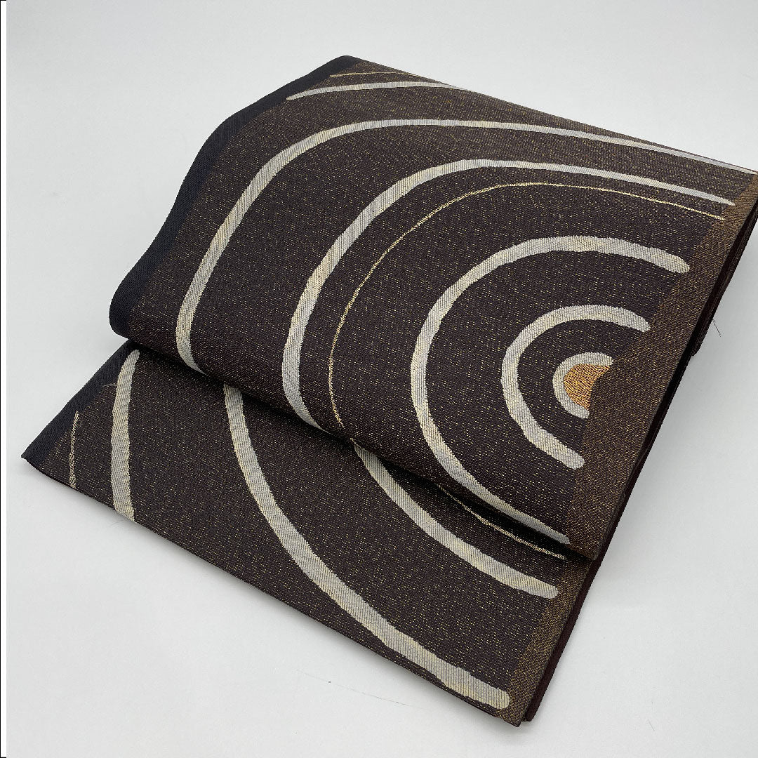 袋帯  幾何学模様 帯丈442cm 正絹 Sランク 六通 カジュアル 茶系 1123000772314