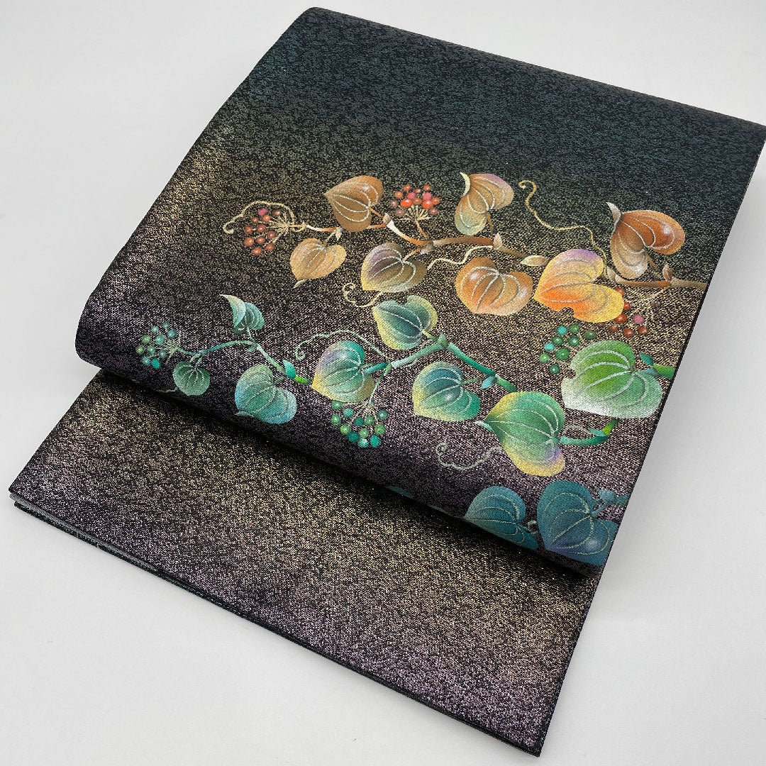 袋帯 蔦 橘 折りボカシ 帯丈442cm 正絹 Sランク ポイント柄 セミフォーマル 紫系 1123000942320