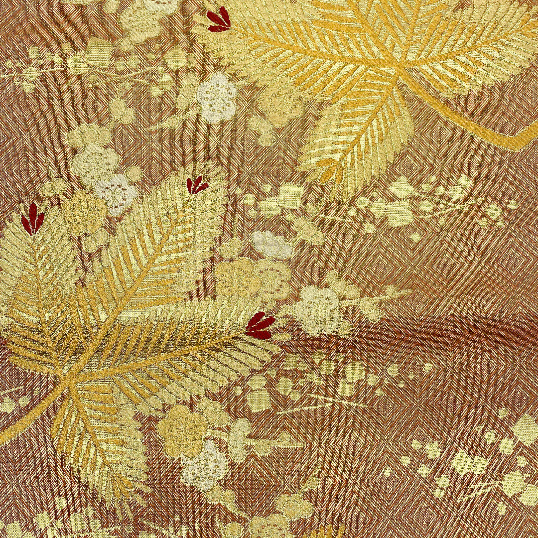 袋帯 朱金若松文 菱 帯丈455cm 正絹 Aランク 六通 フォーマル ピンク系 1123001153413