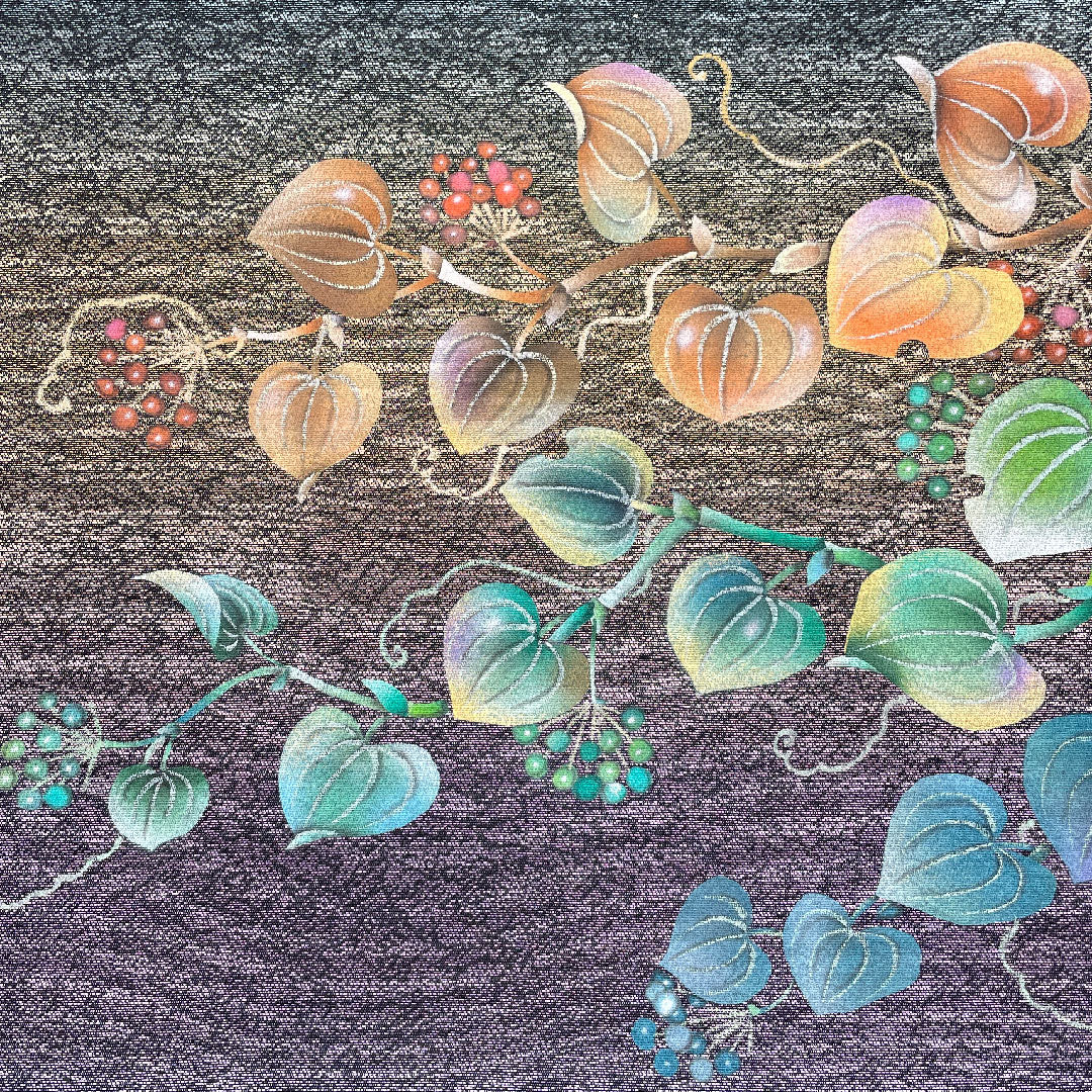 袋帯 蔦 橘 折りボカシ 帯丈442cm 正絹 Sランク ポイント柄 セミフォーマル 紫系 1123000942320