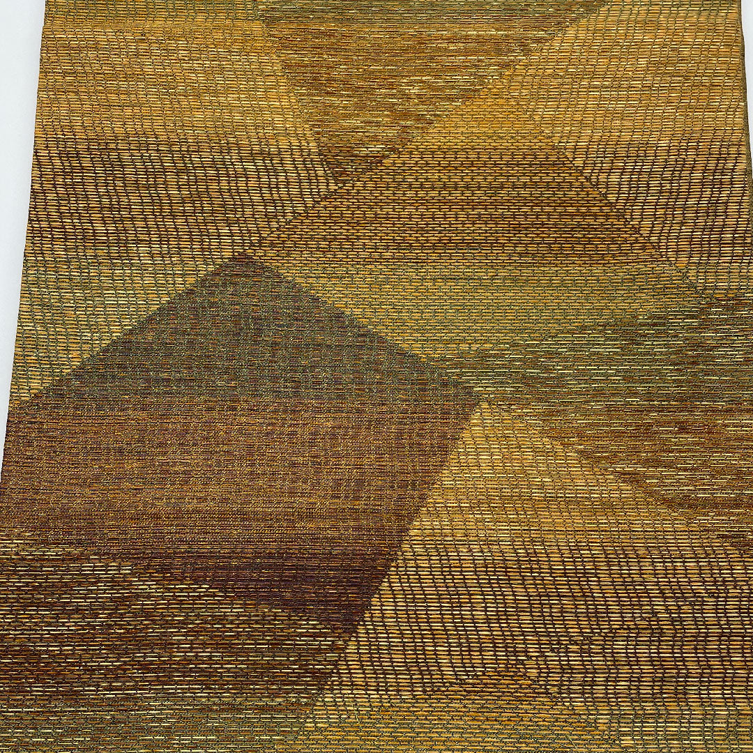 袋帯 幾何学模様 本泥染 帯丈430cm 正絹 Sランク 六通 セミフォーマル 茶系 1123001062314