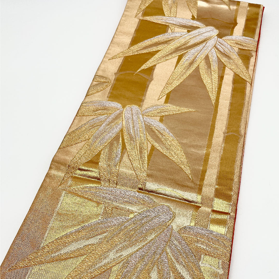 袋帯 竹 帯丈416cm 正絹 Aランク 六通 フォーマル 金系 1123000923321