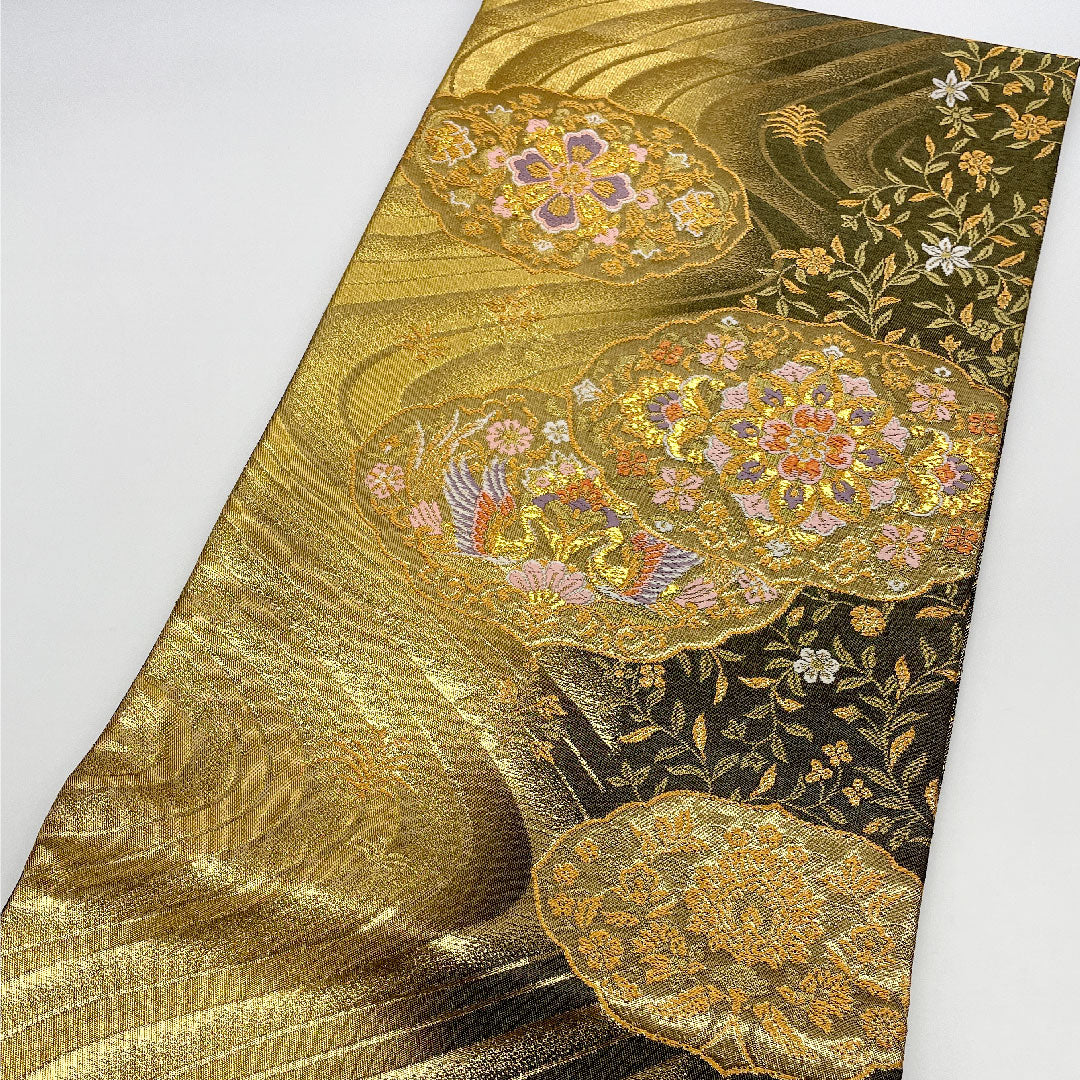 袋帯 帯丈424cm 正絹 Aランク 六通 フォーマル 金系 1123000613321