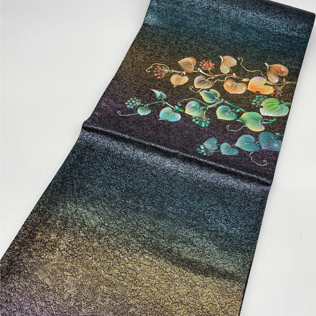 袋帯 蔦 橘 折りボカシ 帯丈442cm 正絹 Sランク ポイント柄 セミフォーマル 紫系 1123000942320