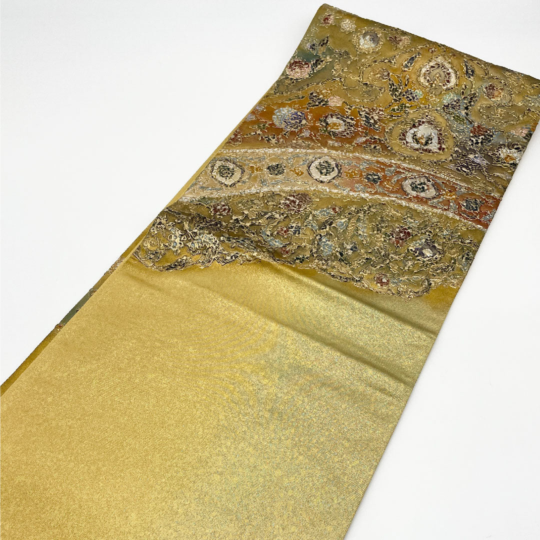 袋帯 幾何学模様 金彩加工 引箔 三原亜矢子 帯丈440cm 正絹 Aランク ポイント柄 フォーマル 金系 1123001053321