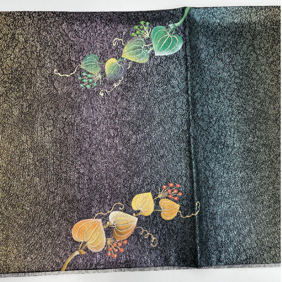 袋帯 蔦 橘 折りボカシ 帯丈442cm 正絹 Sランク ポイント柄 セミフォーマル 紫系 1123000942320