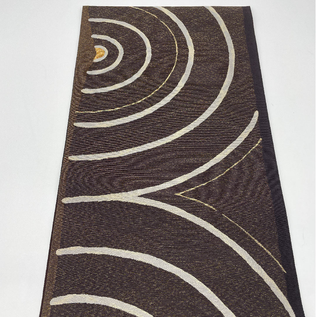 Fukuro Obi (Sash) with Geometric Pattern, Length 442cm, Pure Silk, S Rank, Six-way, Casual, Brown, 1123000772314