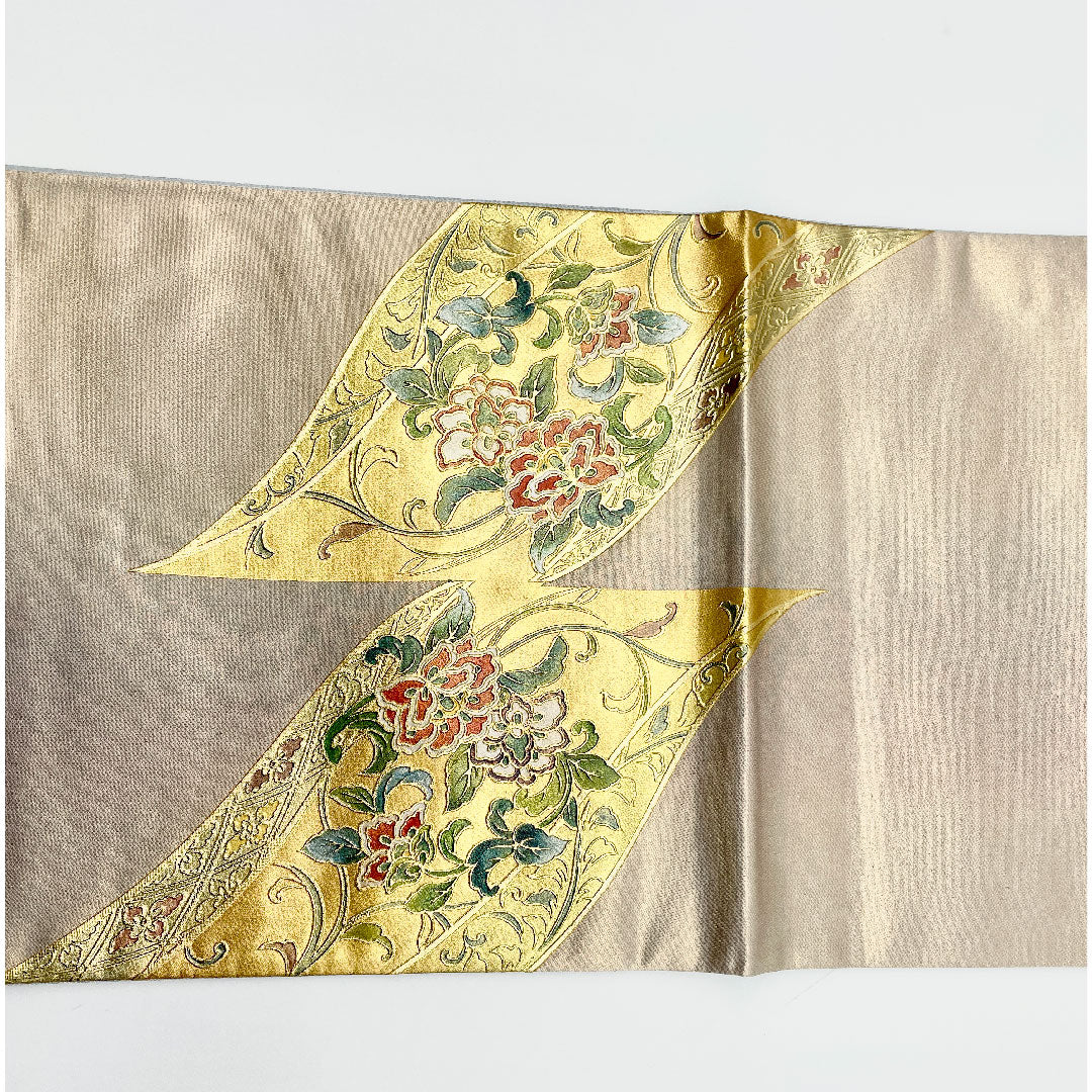 袋帯 金彩加工 鳳凰 螺鈿 帯丈440cm 正絹 Aランク ポイント柄 フォーマル 金系 1123001043321