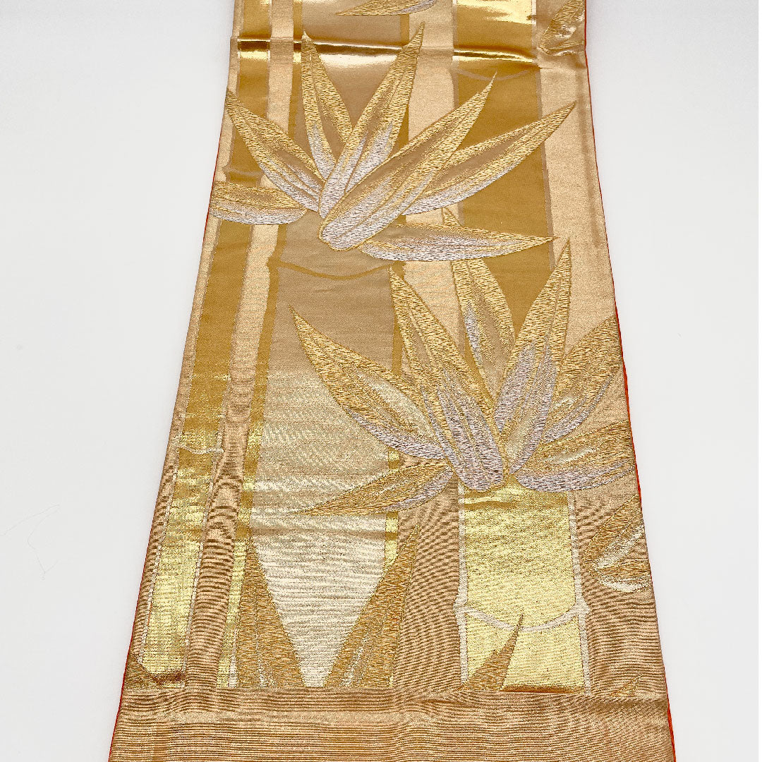袋帯 竹 帯丈416cm 正絹 Aランク 六通 フォーマル 金系 1123000923321
