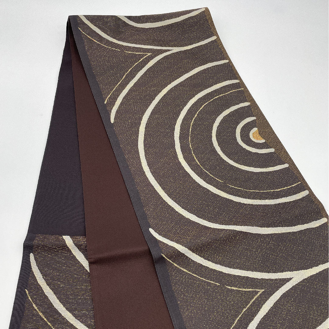 Fukuro Obi (Sash) with Geometric Pattern, Length 442cm, Pure Silk, S Rank, Six-way, Casual, Brown, 1123000772314