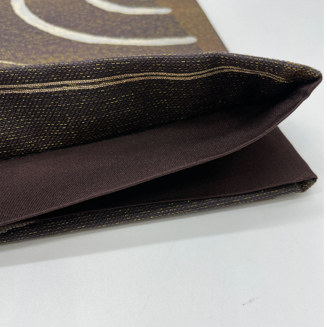 Fukuro Obi (Sash) with Geometric Pattern, Length 442cm, Pure Silk, S Rank, Six-way, Casual, Brown, 1123000772314