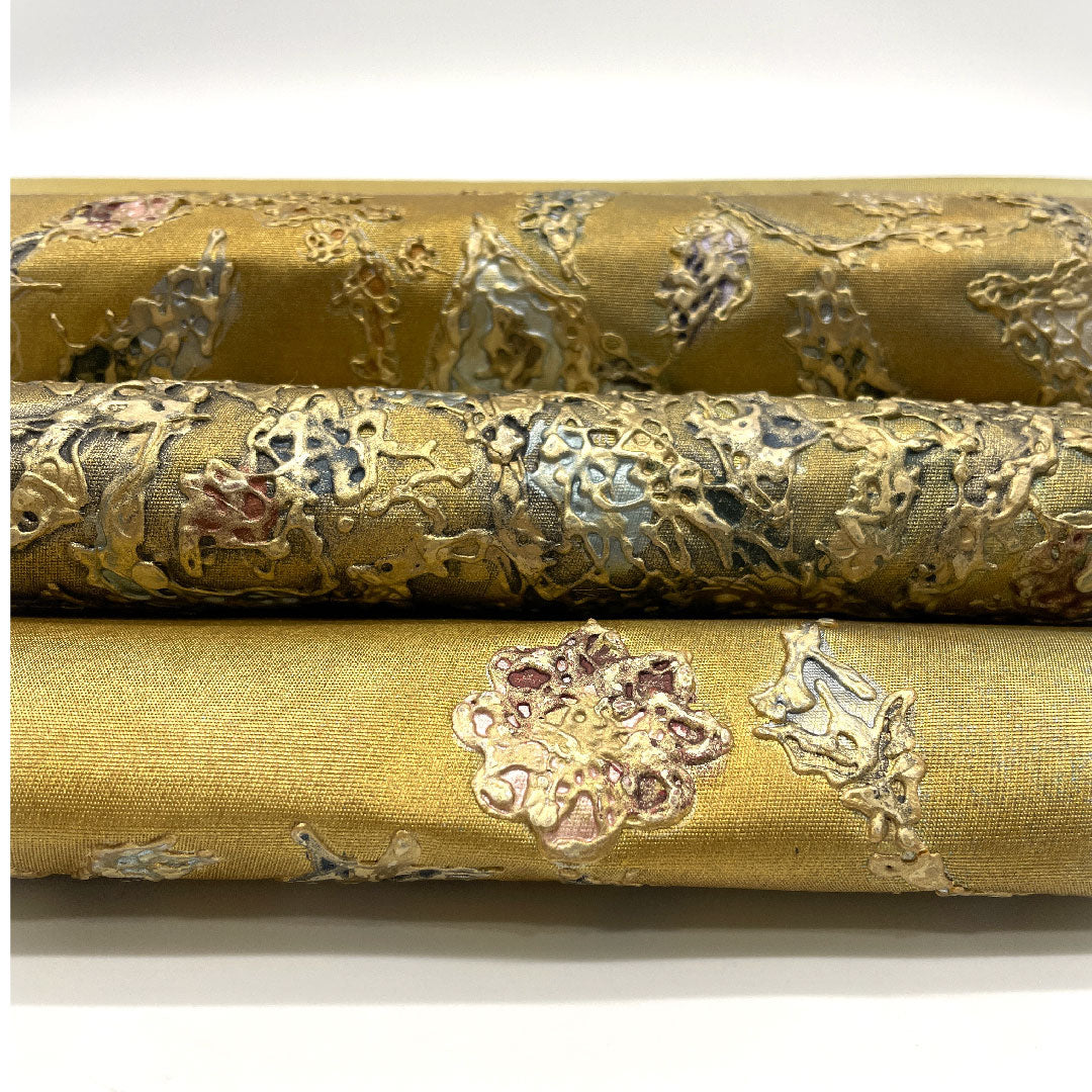 リサイクル着物】袋帯 幾何学模様 金彩加工 引箔 440cm 正絹 ポイント