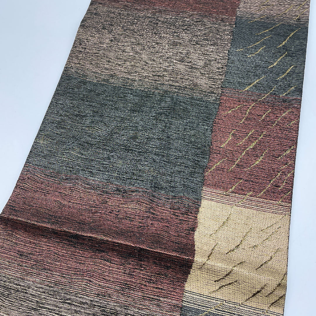 袋帯 帯丈440cm 正絹 Aランク 全通 カジュアル 緑系 1123000663319