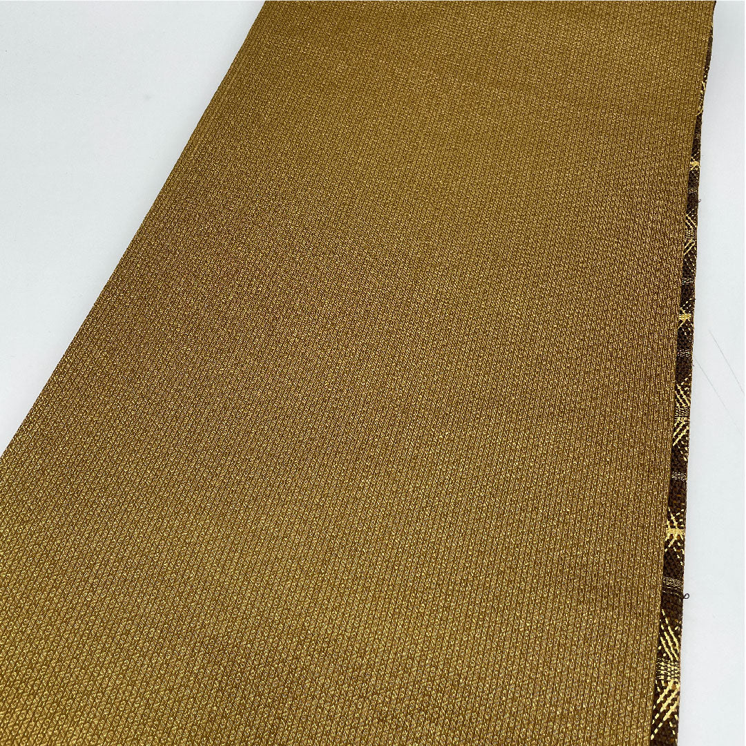 袋帯 組織り 幾何学模様 帯丈456cm 正絹 Sランク ポイント柄 セミフォーマル 茶系 1123000742414