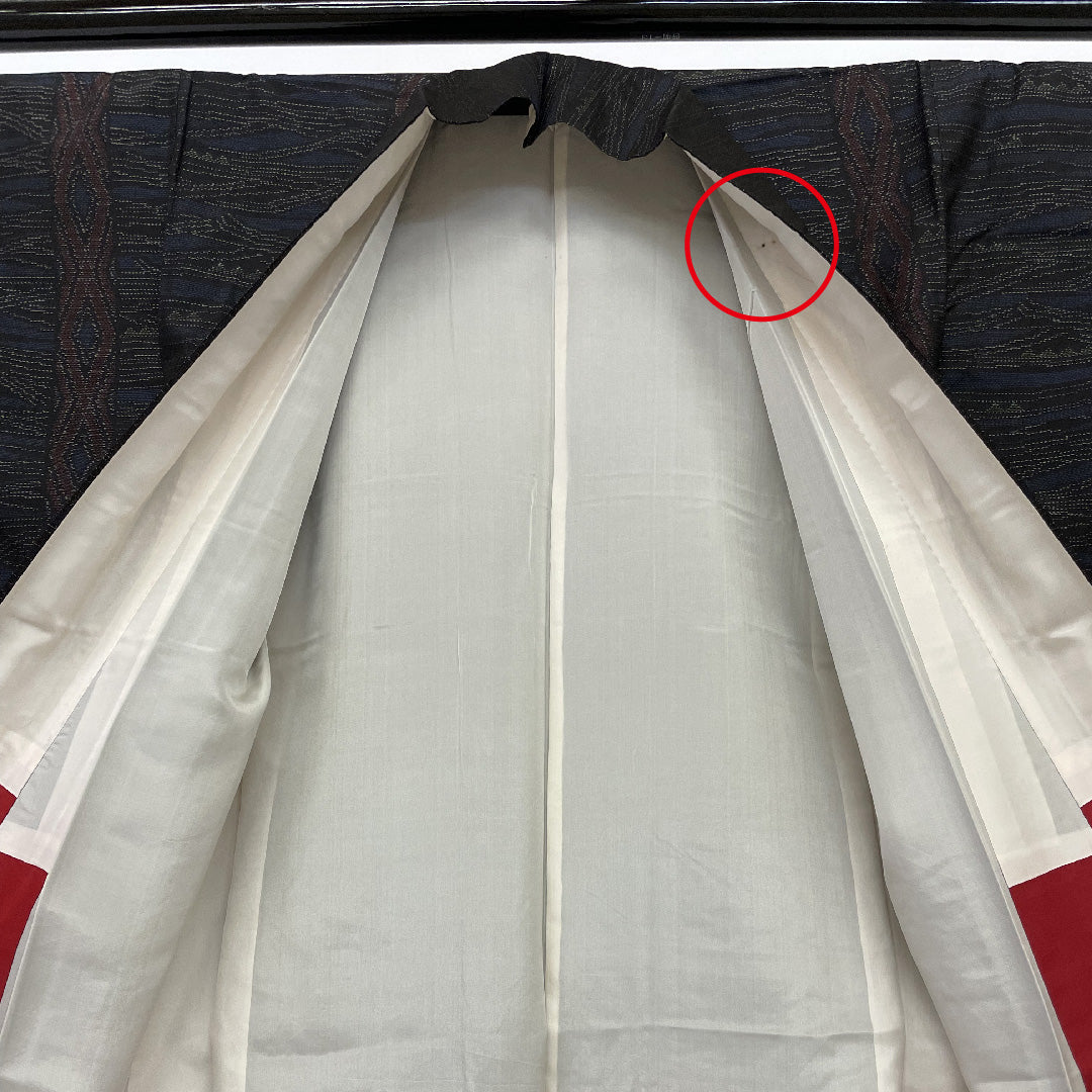 村山大島紬 身丈153cm 裄丈60cm 幾何学 正絹 美品 袷  ブラック 1116000062210