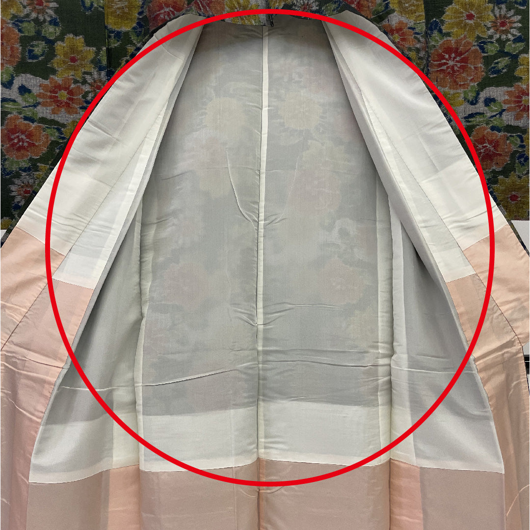 紬 身丈151.5cm 裄丈61.5cm 草花 正絹 美品 袷 濃緑 1116000153219