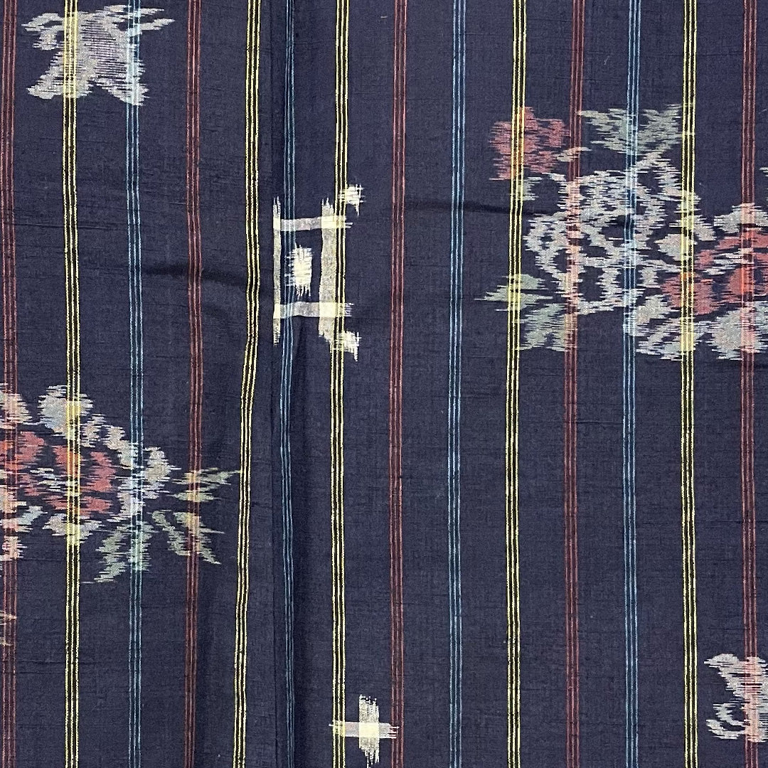 紬 身丈158cm 裄丈63cm 絣紬 縞に絣 正絹 美品 袷 ネイビー 1116000052318