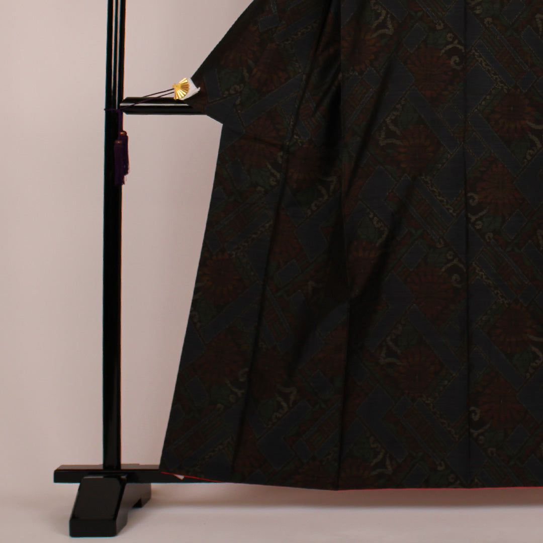 大島紬 身丈161.5cm 裄丈65cm 割付文様 正絹 美品 袷 紺系 1116000323318