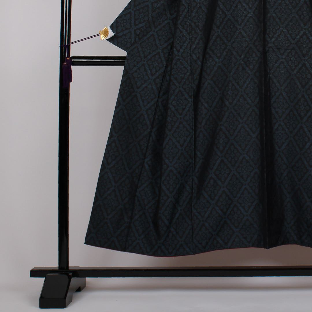 大島紬 身丈152cm 裄丈61cm 割付文様 正絹 美品 袷 紺 1116000303218