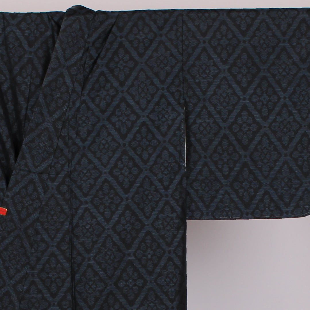 大島紬 身丈152cm 裄丈61cm 割付文様 正絹 美品 袷 紺 1116000303218