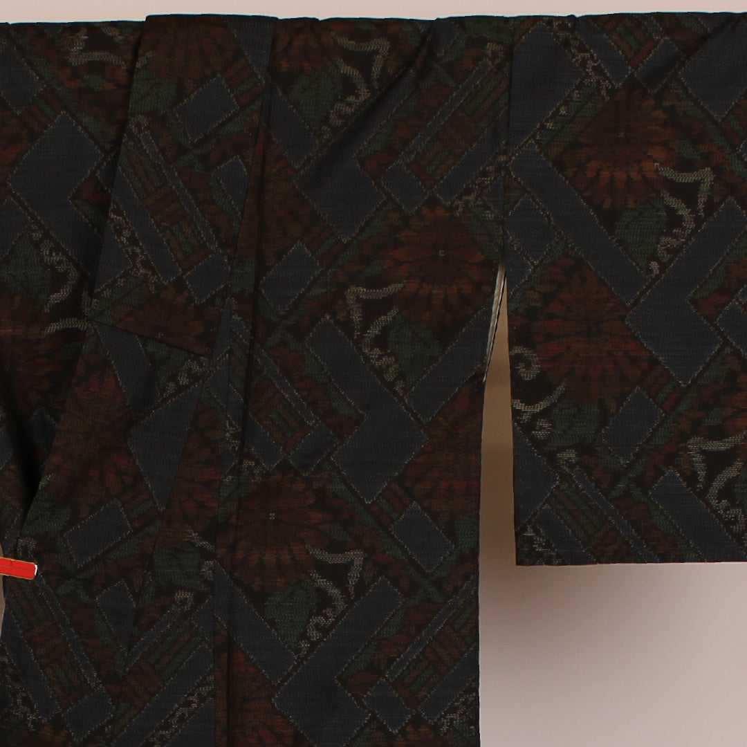 大島紬 身丈161.5cm 裄丈65cm 割付文様 正絹 美品 袷 紺系 1116000323318