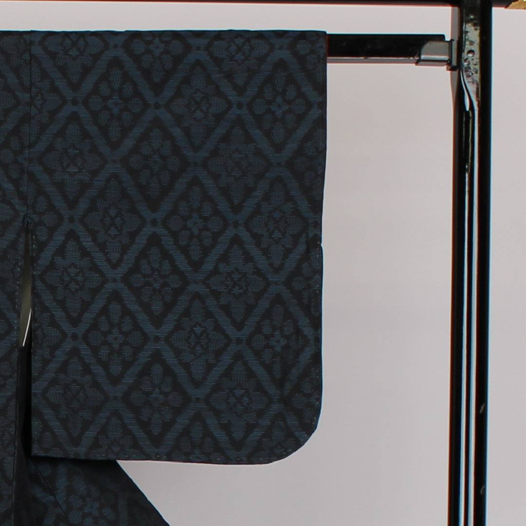 大島紬 身丈152cm 裄丈61cm 割付文様 正絹 美品 袷 紺 1116000303218