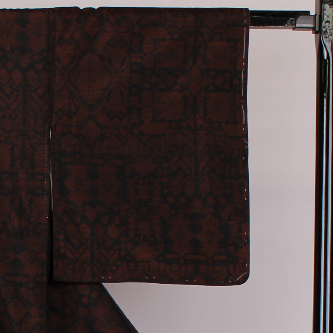 Oshima Tsumugi, Length 153cm, Sleeve length 63cm, Geometric, Pure silk, Excellent condition, Lined, Black, 1116000223210