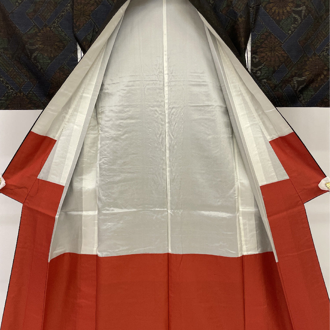 大島紬 身丈161.5cm 裄丈65cm 割付文様 正絹 美品 袷 紺系 1116000323318